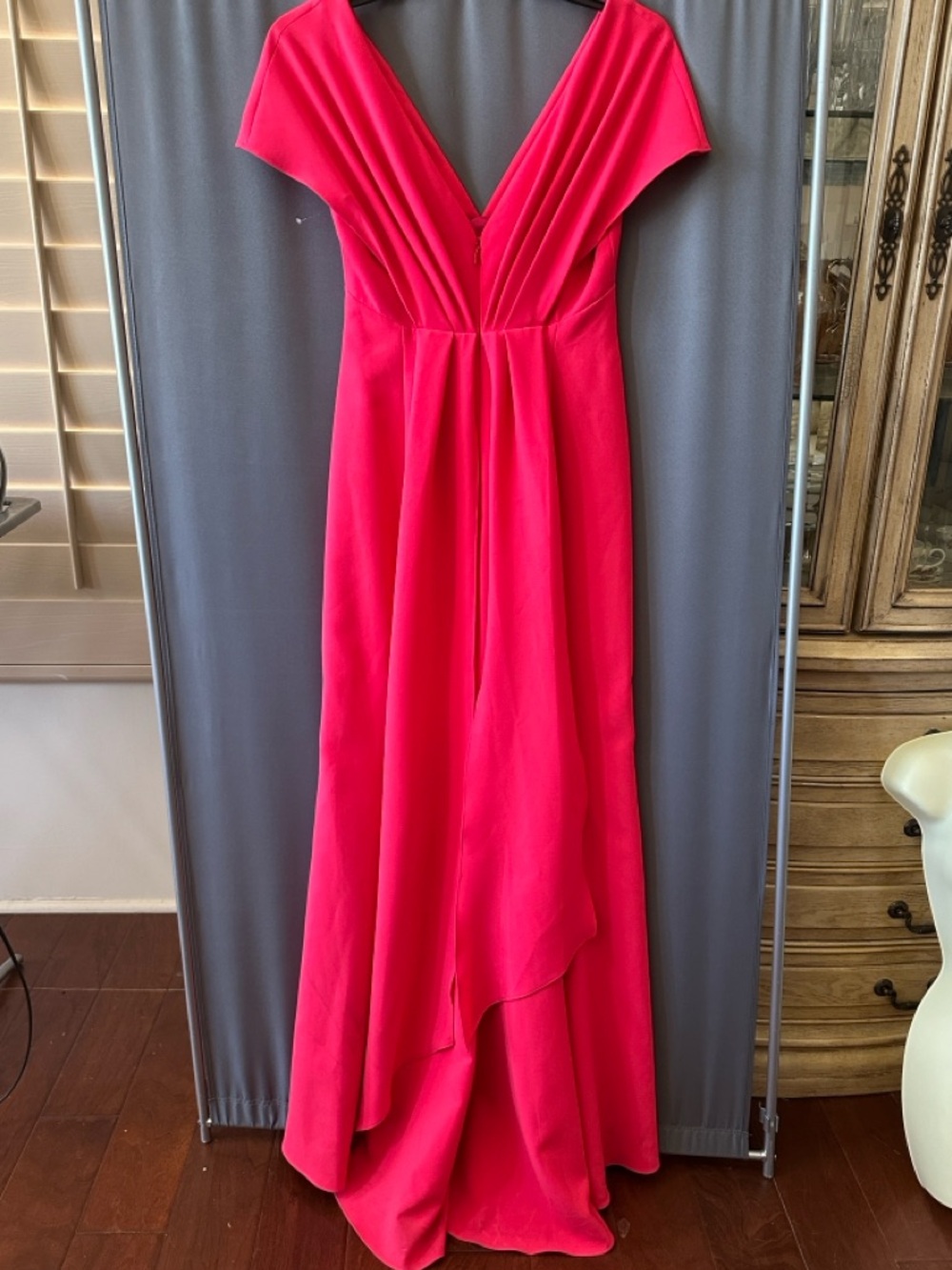 Amsale Flutter Sleeves Crepe Gown, Sz 4, New,$1250, Red With Pink Shade - Picture 7 of 13